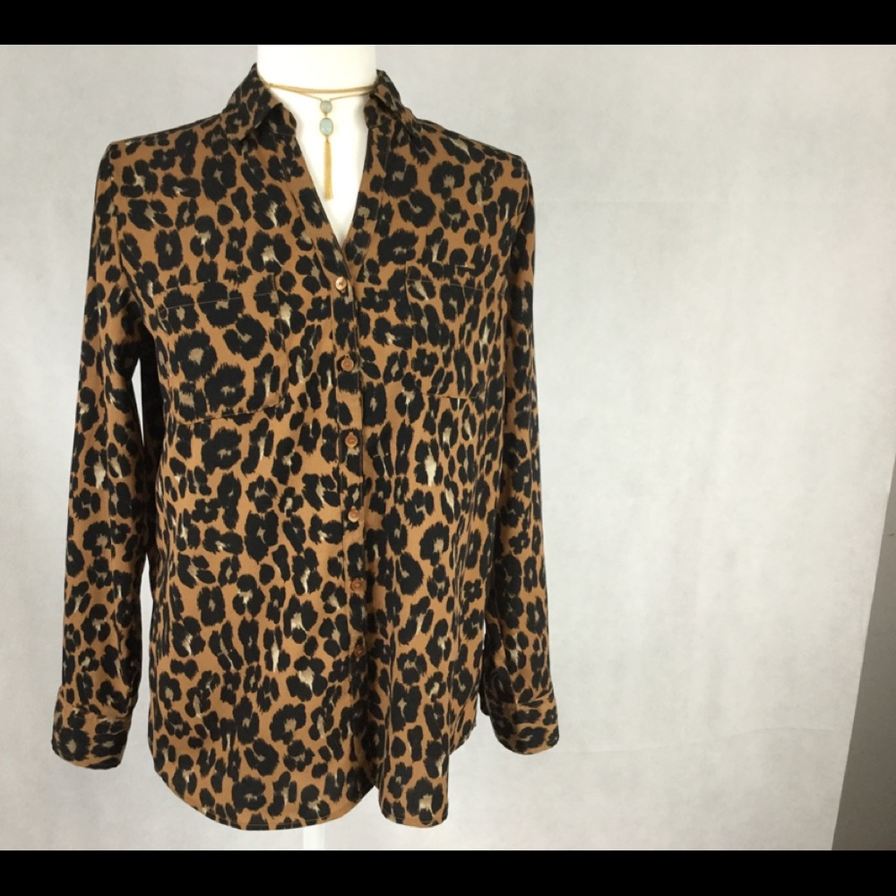 Talbots Animal Print Button Down Blouse